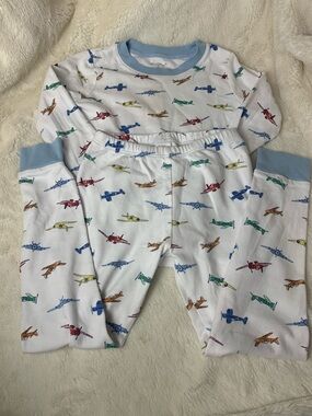 Kissy Kissy White Pajama Set with Blue, Red, Green, Yellow and Orange Airplanes